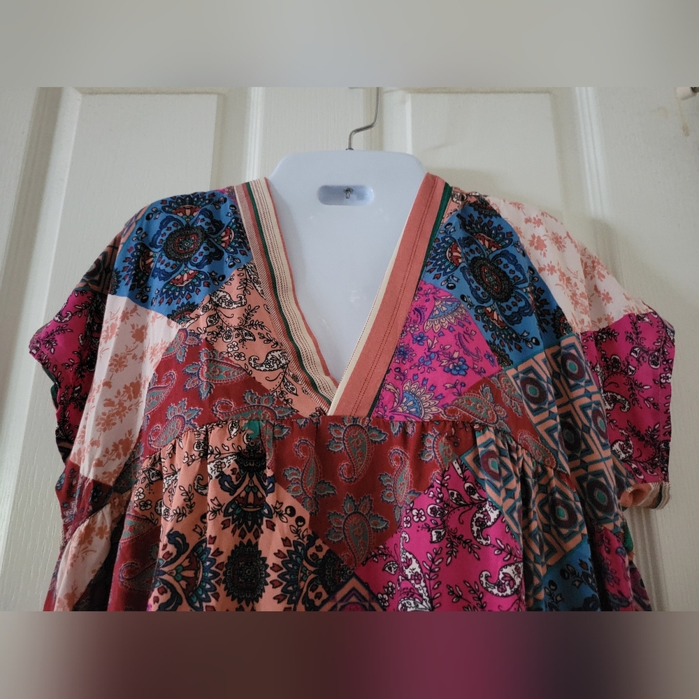 Haley Solar | NWOT Pretty Colorful Boho Chic Patchwork Midi Dress - Picture 6 of 14